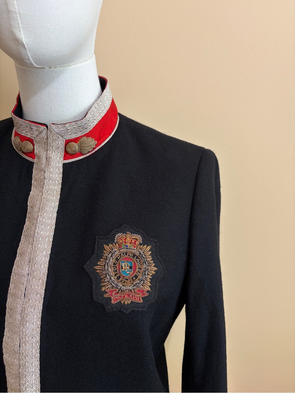 Polo Ralph Lauren Military Cropped Wool Jacket Blazer with Embroidered Crest